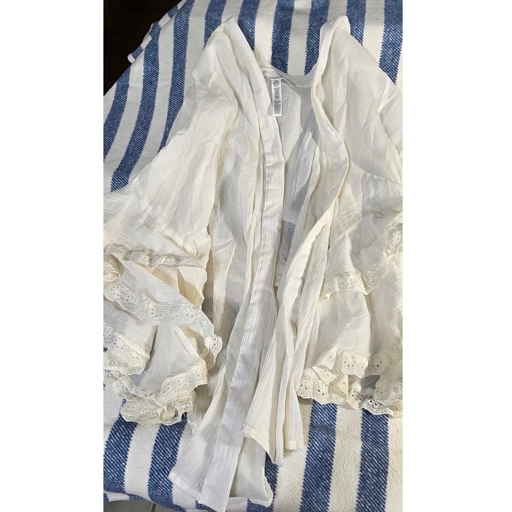 BCBG Swim Coverup open front cotton flowy lace detail sheer cream OS M L XL - Picture 3 of 6